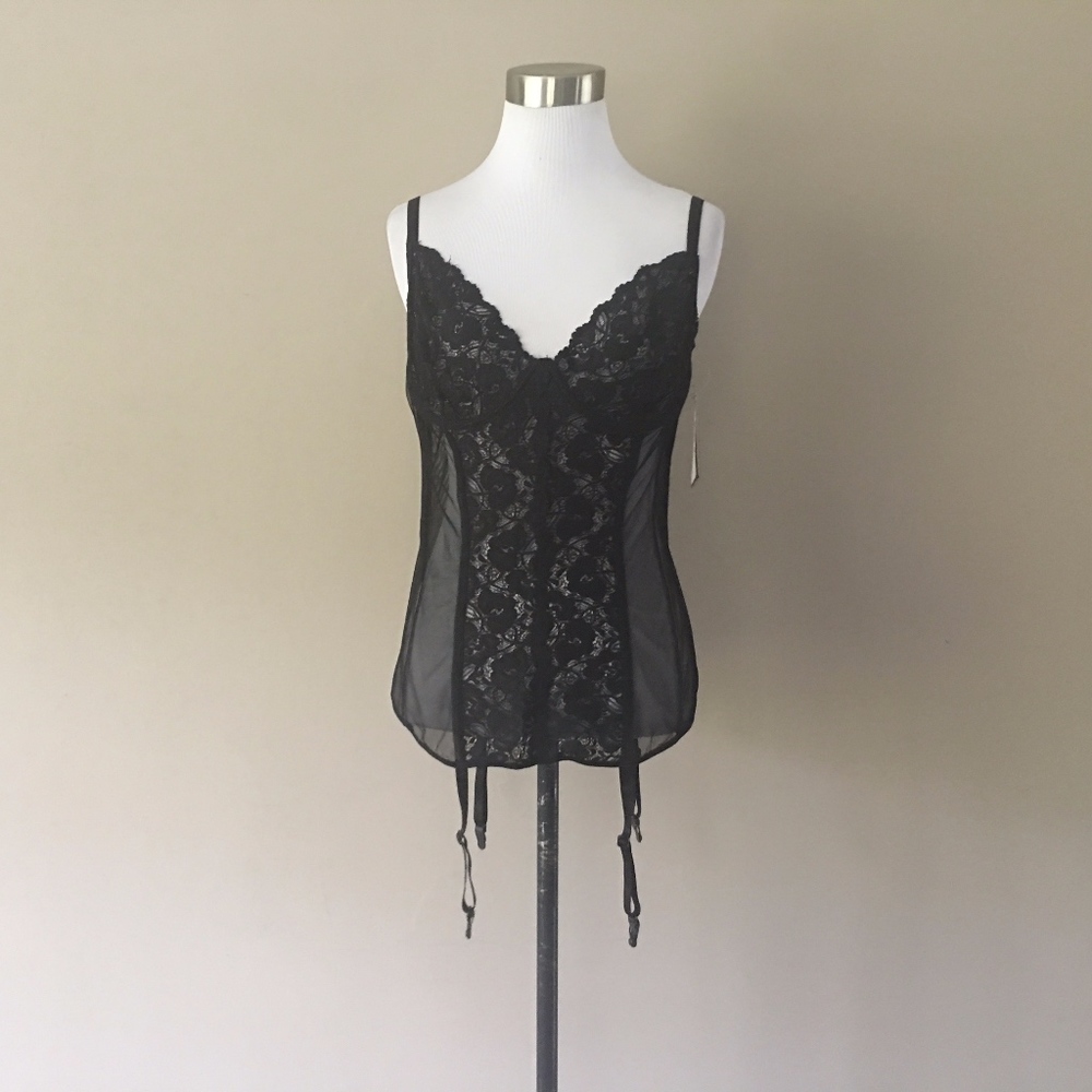 1X Bustier Garter Bra Black Escante Collection NWT
